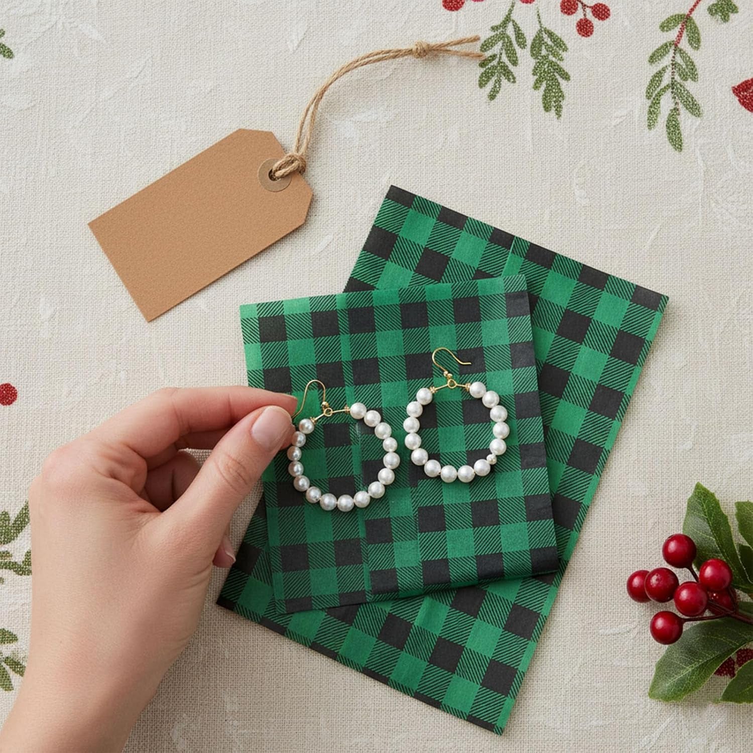 100 Sheets Christmas Tissue Paper, 10"X14" Green and Black Wrapping Paper for Christmas DIY Crafts Birthday Decorations