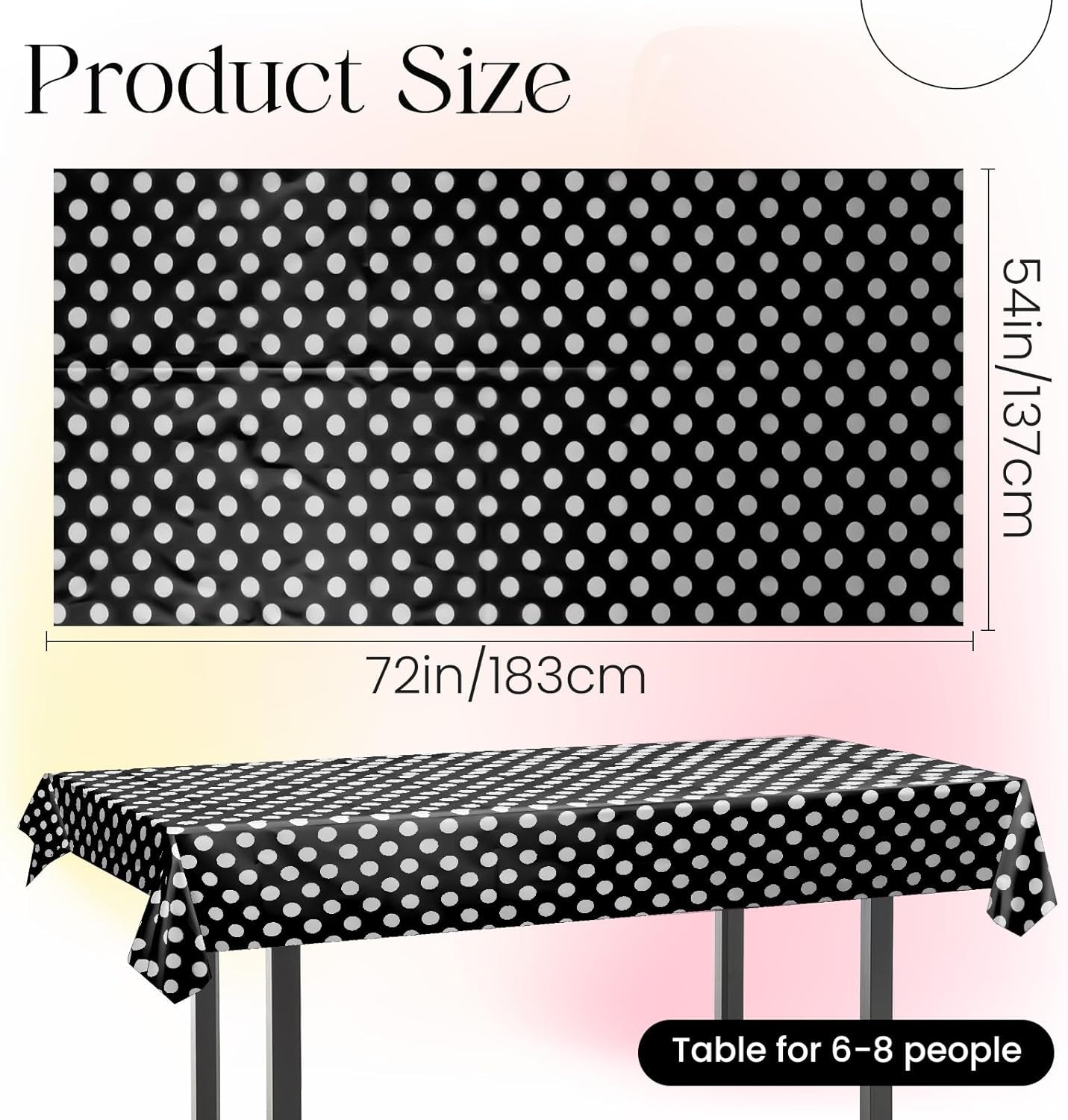 1 Piece Black Polka Dot Rectangle Tablecloth - 54X72" Decorative & Stain Resistant Table Cloth with Polka Dot Pattern, Table Cover for Halloween, Dining, Buffet, Wedding, Camping, Party