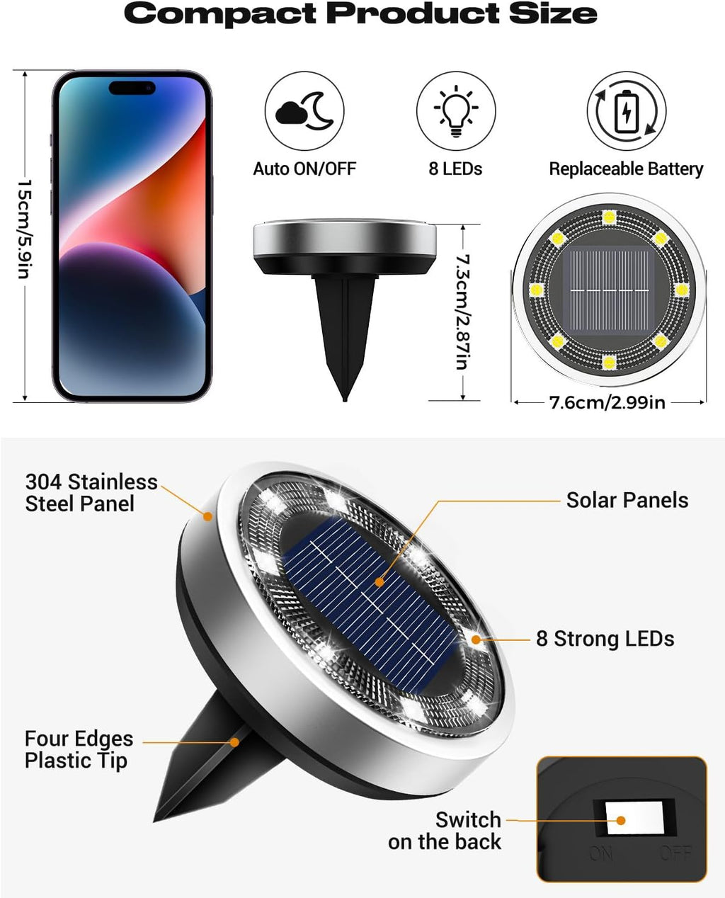 24 Pack Solar Ground Lights Outdoor, 8 LED Disc Lights IP65 Waterproof Flat Light, Pathway Light Solar Powered for Garden Lawn Patio Yard Path Landscape, Red+Blue+Cool White