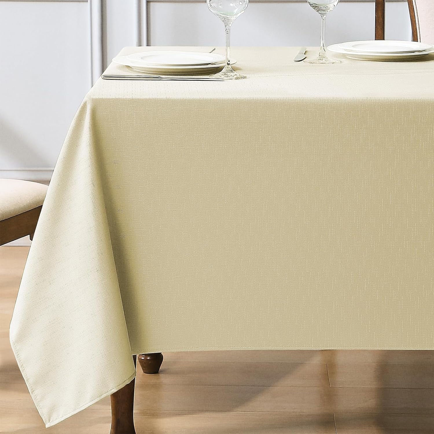 1 Pack 52 * 70Inch Rectangle Tablecloth Linen Textured, Waterproof and Stain Resistant Table Cloth Dining Table Cover for Kitchen Dinning Party Banquet Rectangular Tabletop Decoration(Beige)