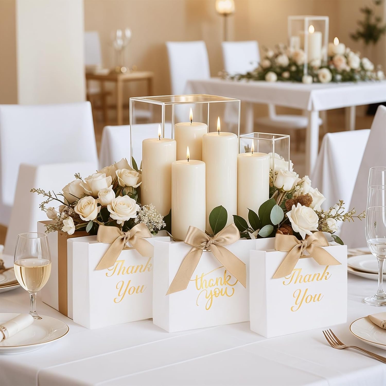 24PCS Thank You Gift Bags,White Party Favor Bags with Bow Ribbon Mini Candy Boxes for Wedding Bridal Baby Shower Birthday Party