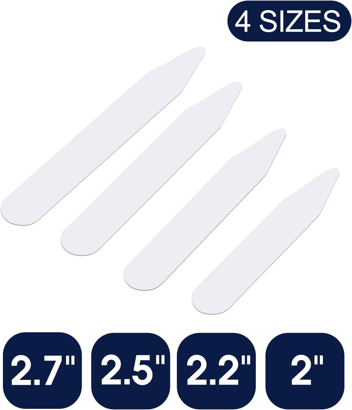 112P Dress Shirt Collar Inserts, White Plastic Collar Stays with Storage Holder, 4 Assorted Sizes Invisible Collar Stiffeners for Men(2", 2.2", 2.5", 2.7")