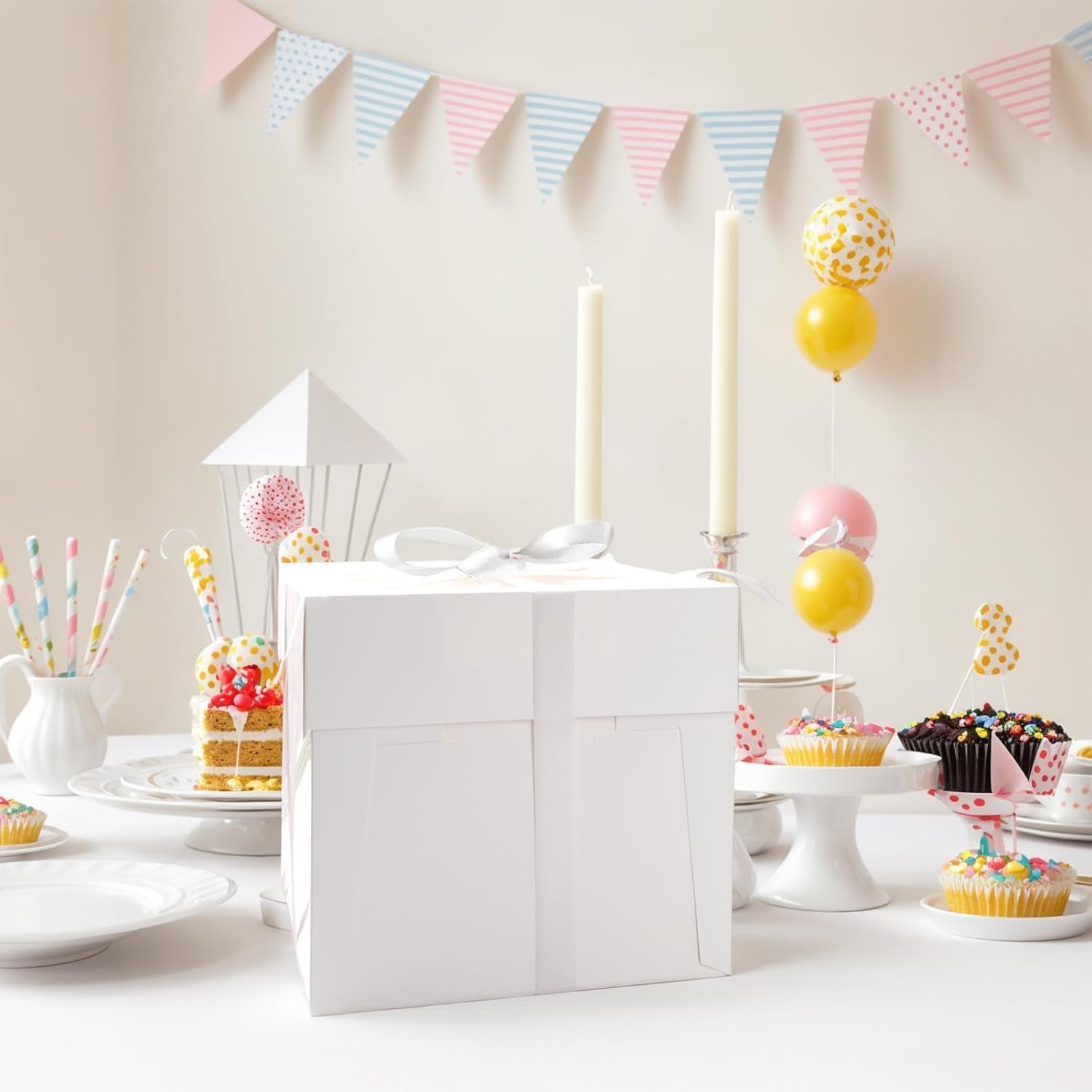 2 Pack Cake Boxes, 10X10X8 Inches Cake Containers with Window, White Bakery Boxes with Lids for Birthday Party Wedding