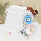 120PCS Organza Bags with Drawstring, White Sheer Gift Pouch Candy Bags for Christmas Party Favors 4 X 6 Inch