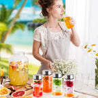 12 Oz Glass Bottles with Lids, 4 Pack Glass Juice Bottles, Reusable Water Bottle for Juicing, Stainless Steel Lids Juicer Bottles, Leakproof, BPA Free