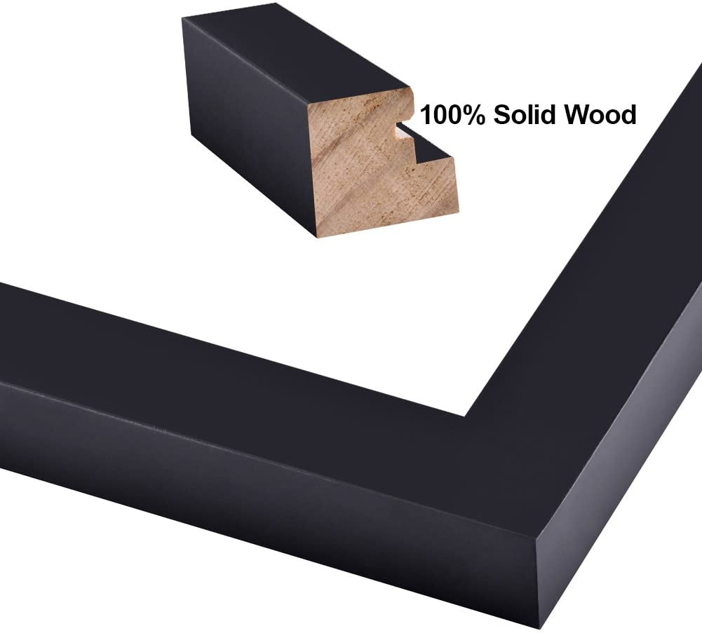 11X14 Inch Picture Frame Made of Solid Wood and High Definition Glass Display Pictures 8X10 with Mat or 11X14 without Mat for Table Top Display and Wall Mounting Photo Frame with Stand Black