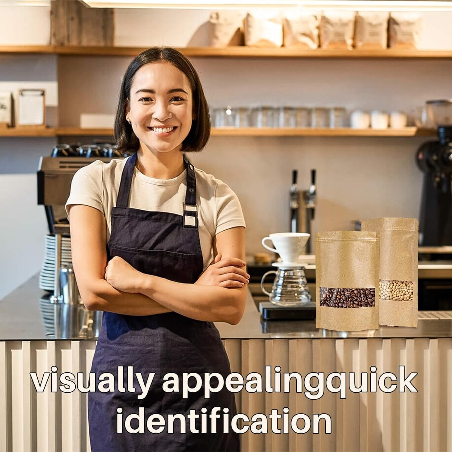 24 Stand up Pouches Bags - 7"×10" Resealable Ziplock Kraft Paper Bags with Window Food Packaging Homemade Bagel Bread Cookie Candy Tea Herb Spice Coffee Jerky Dog Treat Small Business