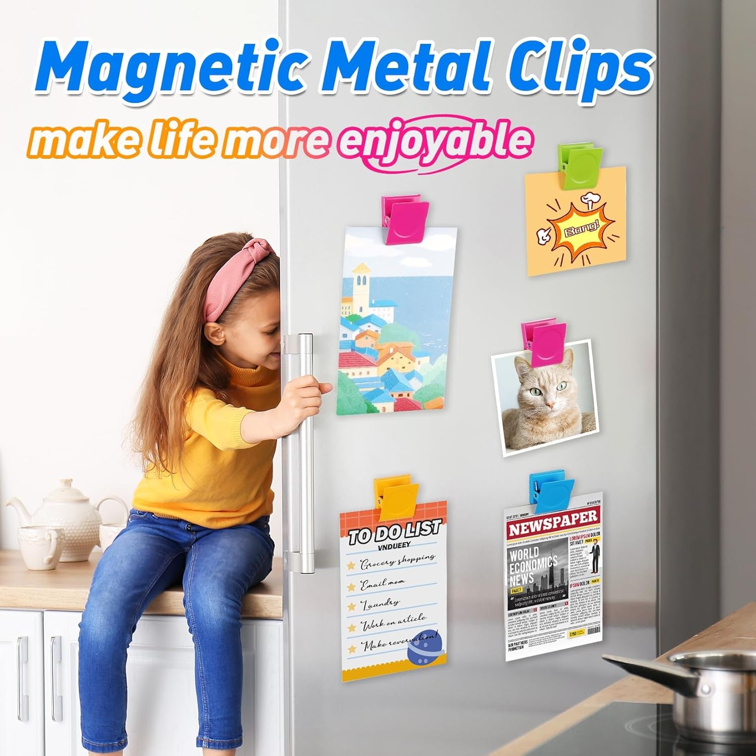 24 Pcs Strong Magnetic Clips, Fridge Magnets Metal Clips, Whiteboard Magnets Refrigerator Magnets, Assorted Colors Heavy Duty Clip Magnets for Photo Display, Home, Office, Classroom
