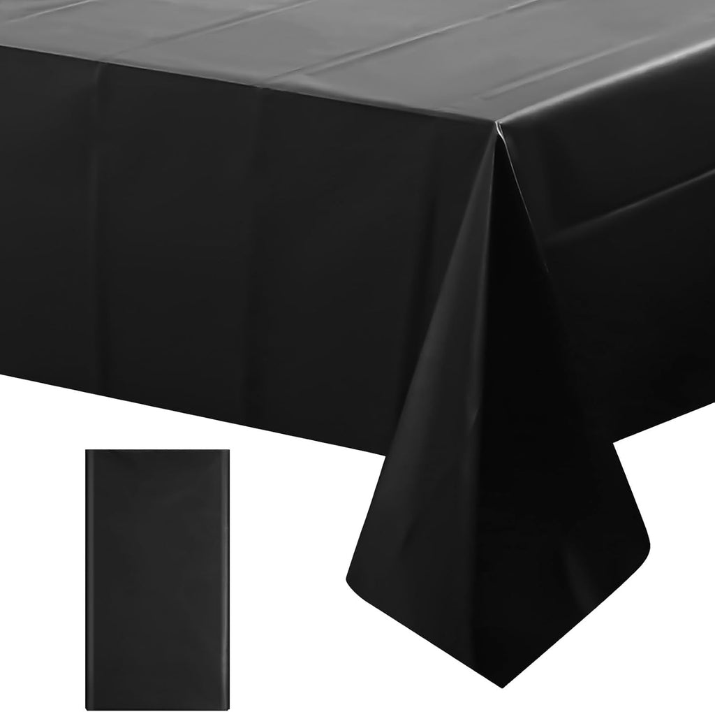 1 Piece Black Rectangle Tablecloth, Thick & Durable Waterproof Plastic Table Cloth, 54X108 Inch Heavy-Duty Surface Protector, Stain Resistant Table Cover for Halloween/Dining/Party/Buffet/Wedding