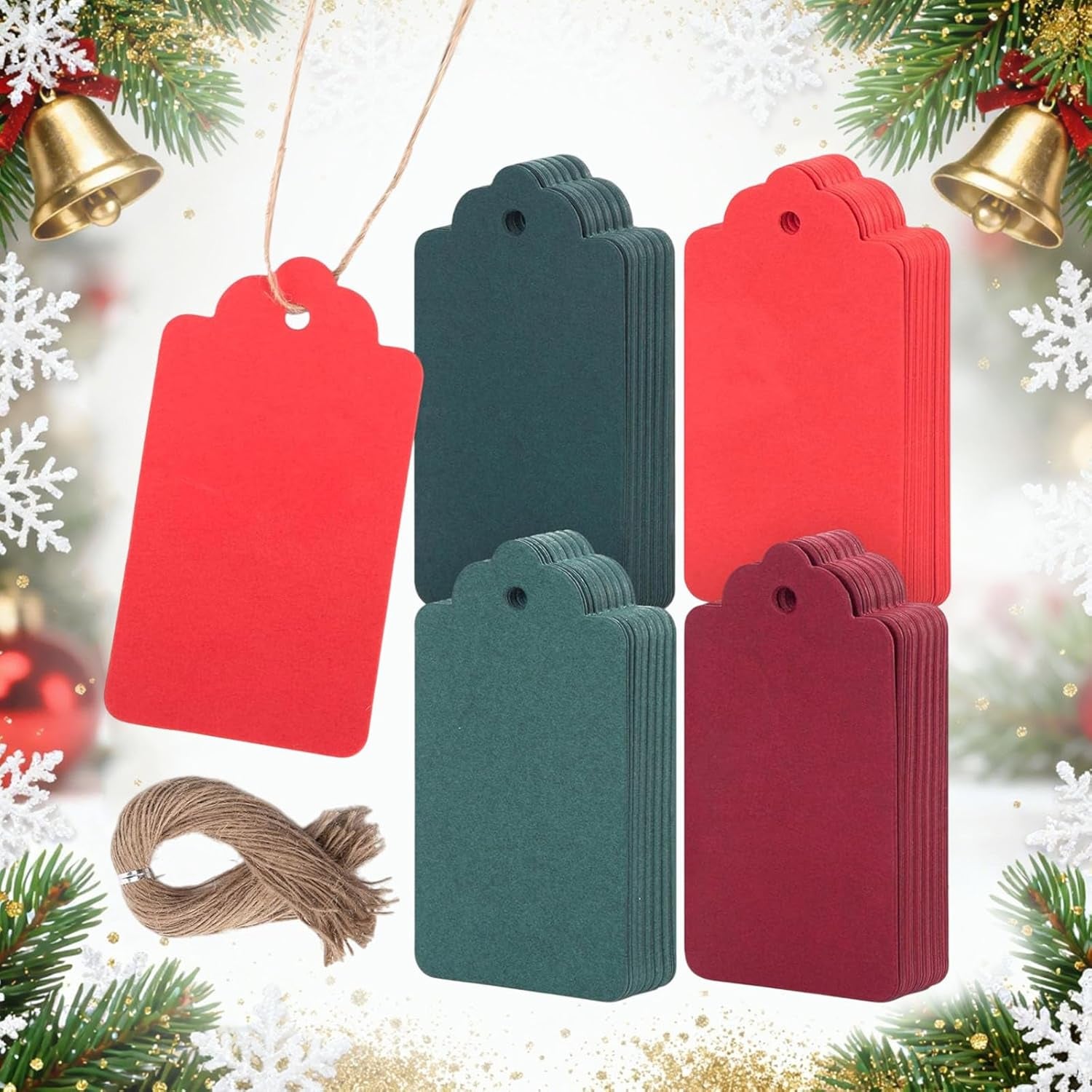 150PCS Christmas Gift Tags 1.6X2.8 Inch Christmas Name Tags with String Small Red Green Paper Gift Santa Labels for Holiday Party Decorations Presents