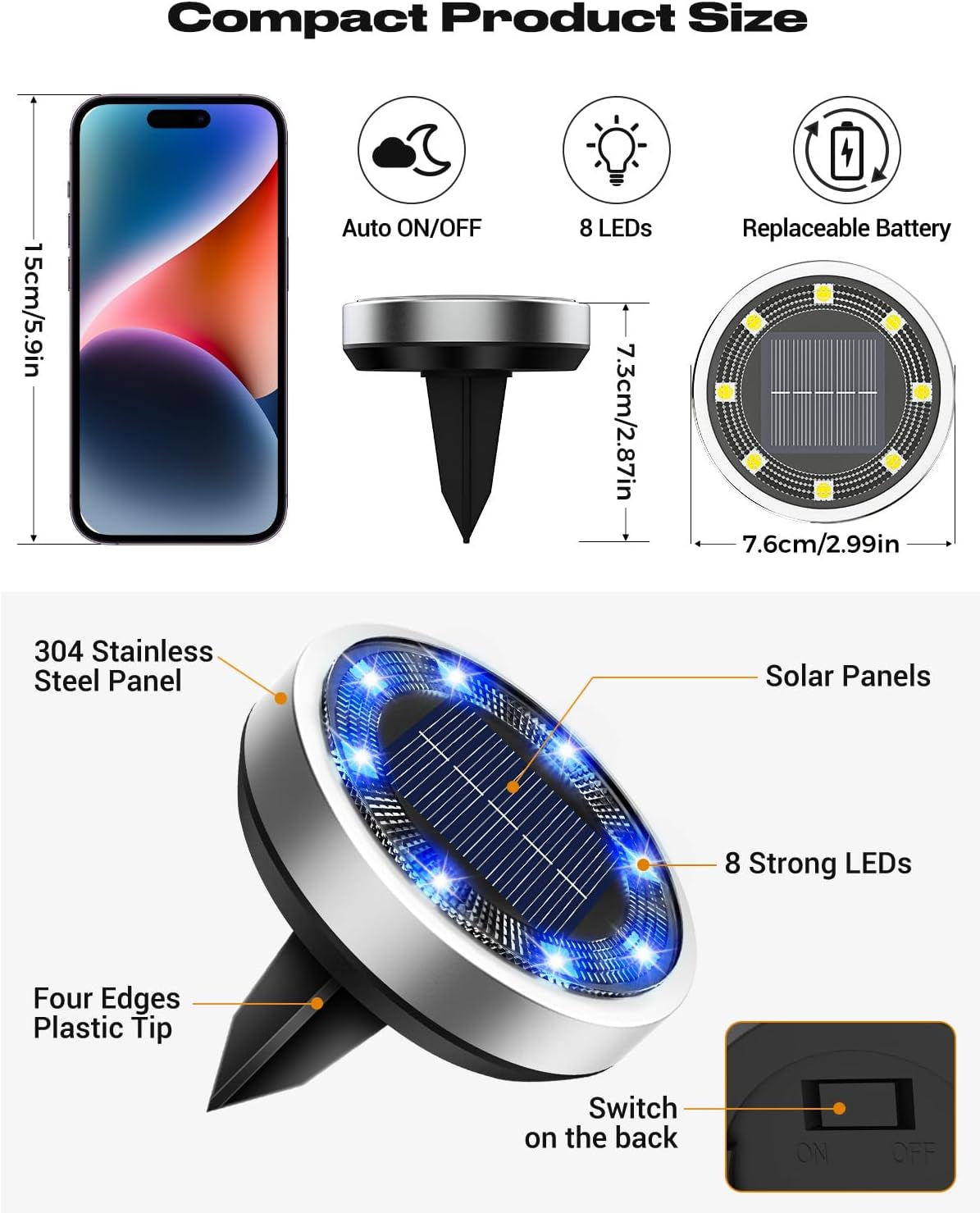 16 Pack Solar Ground Lights Outdoor, 8 LED Solar Disc Lights IP65 Waterproof Flat Light, Pathway Light Solar Powered for Garden Lawn Patio Yard Path Landscape, Blue