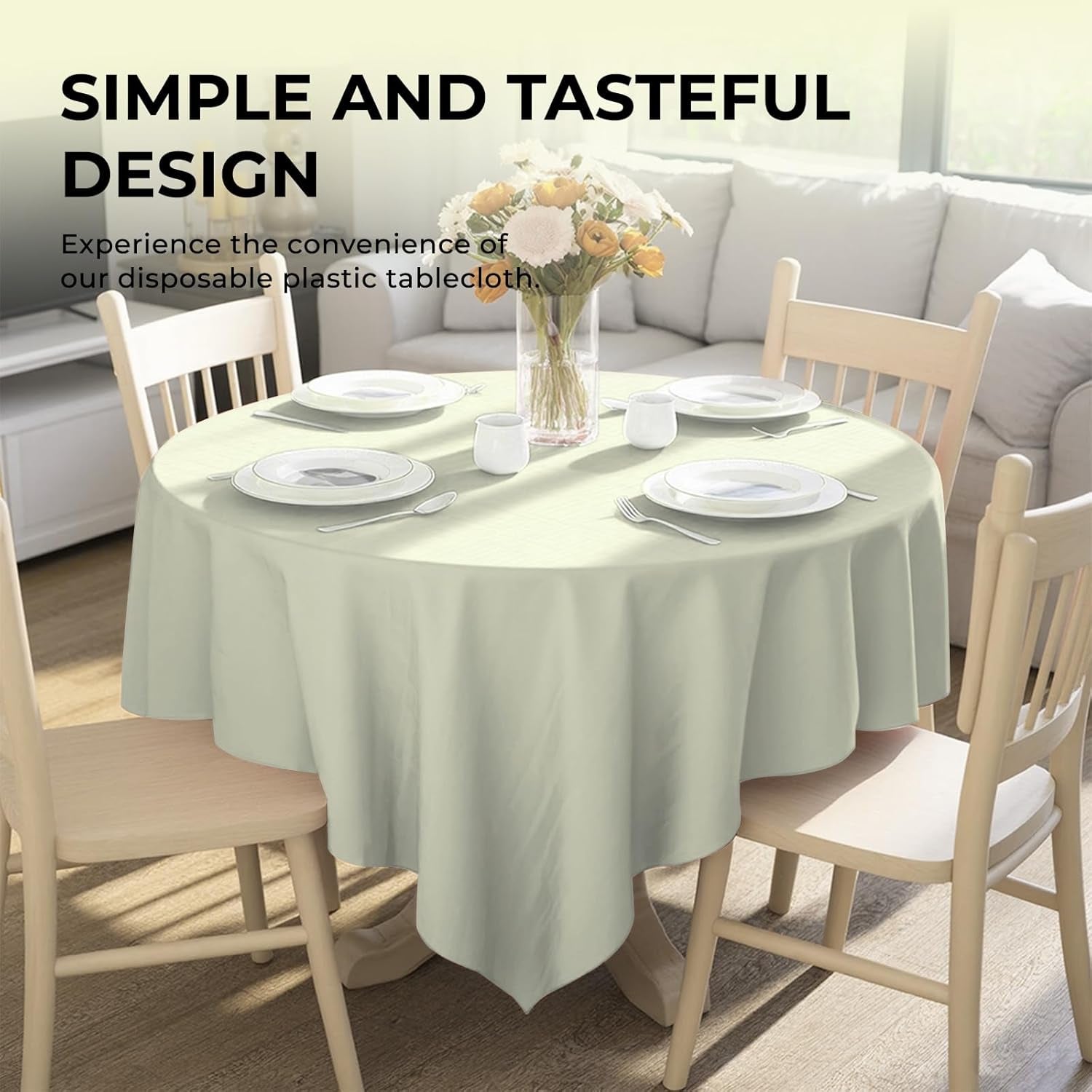 10 Pack Premium Disposable Plastic Tablecloth 84" round Table Cover for Birthdays Weddings Christmas Anniversary Buffet Table (Beige)