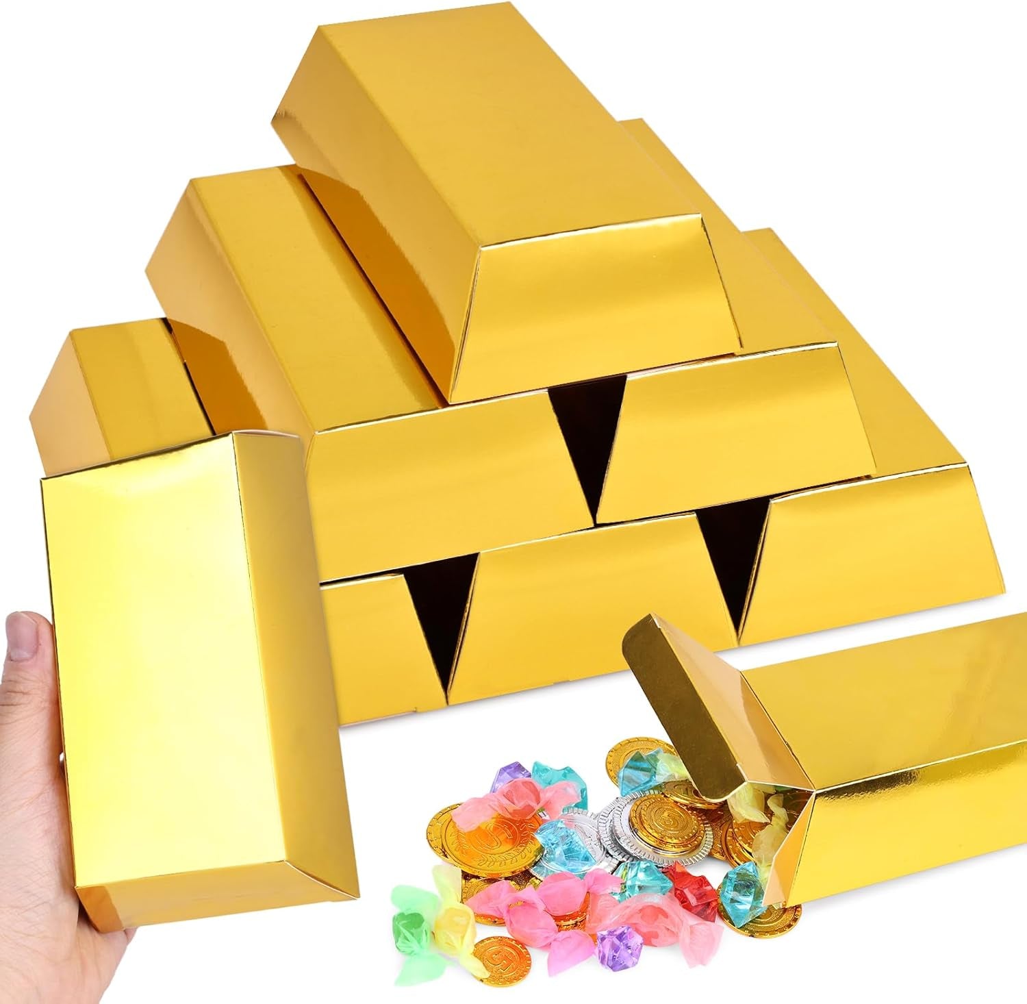 24PCS Gold Bar Chocolate Boxes, Golden Brick Gift Box Treat Box for Chocolates Coins Casino Theme Decoration Candy Treats Container 5.5" X 3.2" X 1.6"
