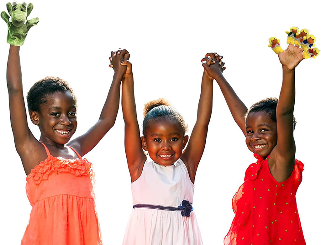 12Pcs Plush Monkeys Ducks Finger Puppets Set for Toddlers with Animals Hand Puppets