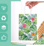 24 Pack Party Favor Bags with Handles, 5.5" X 2.8" X 8" Hawaii Luau Goodie Treat Bags for Aloha Festival Beach Theme Birthdays Pool Parties Bulk Gift Packaging Supplies