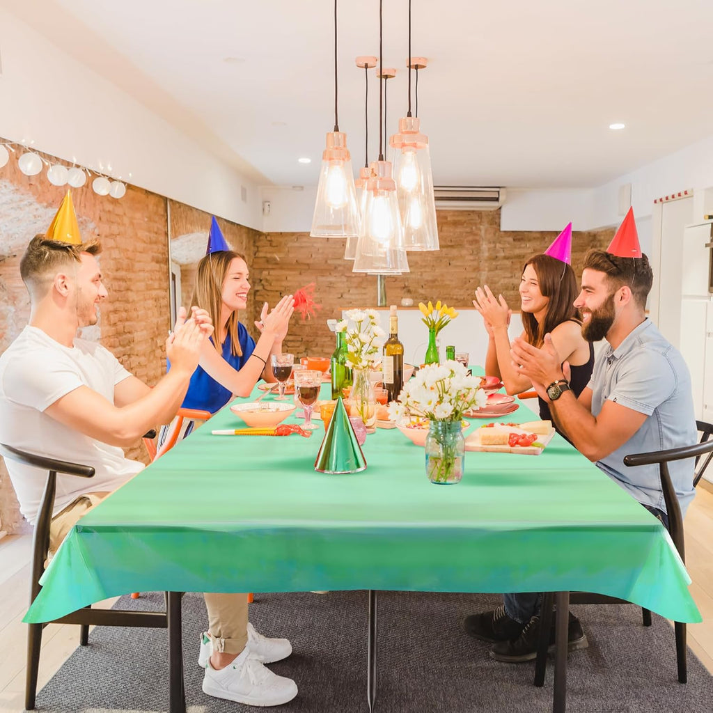 2 Pieces Green Iridescence Tablecloth - 40 X 108“ Disposable Shiny Laser Table Cloth - Glitter Plastic Tablecloths - Holographic Iridescent Table Cover for Party Decoration, Wedding and Banquet