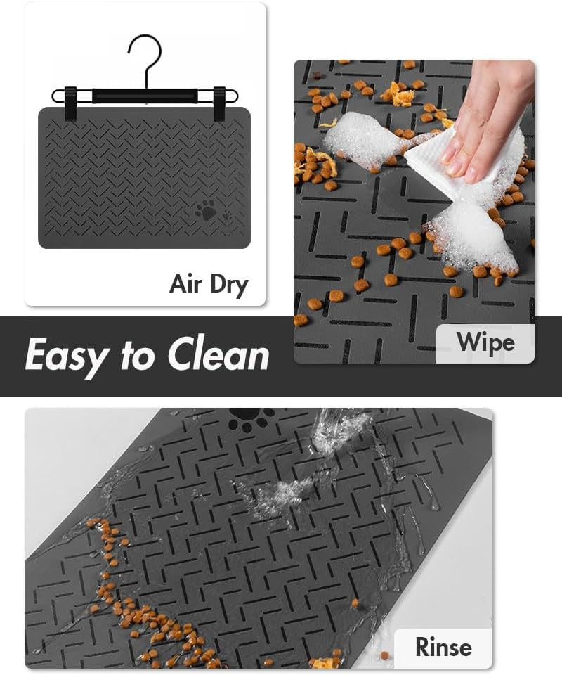 -Absorbent Pet Feeding Mat-No Stains Quick Dry Dog Mat for Food and Water Bowl-Rubber Backing Dispenser Mat Accessories Supplies-Dog Bowl Messy Drinkers,(Dark Grey,12"X19")