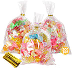 200 Pack Goodie Bags, Cellophane Treat Bags with Ties 4X6 Inch for Cotton Candy Cookie Popcorn Christmas Party Favors Supplies