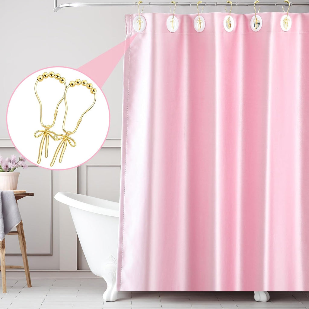 12 Pcs Gold Bow Knot Shower Curtain Hooks Rustproof Metal Decorative Bow Knot Shower Hangers Bulk Glide Curtain Rings for Bathroom Bedroom Living Room Decor