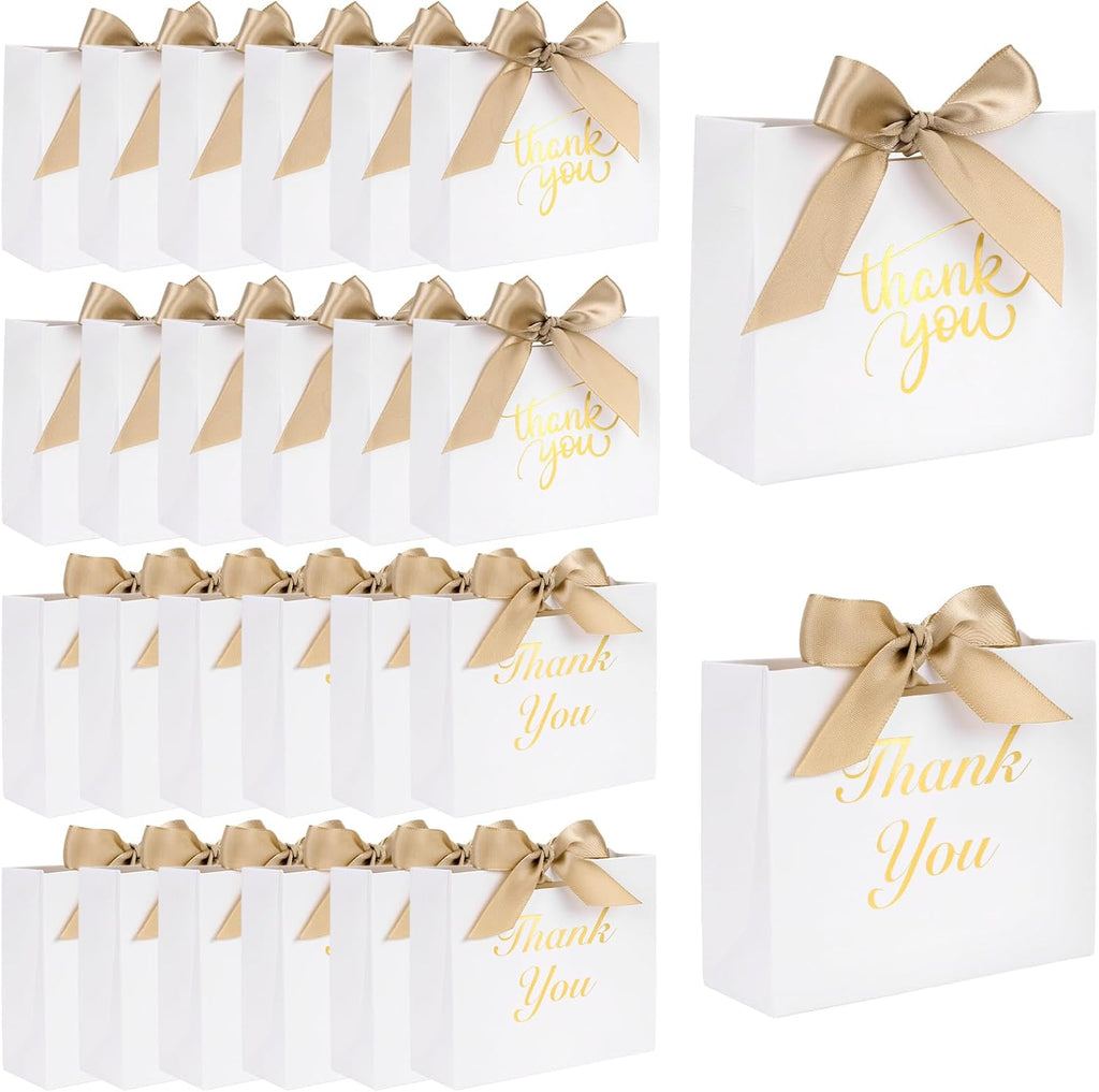 24PCS Thank You Gift Bags,White Party Favor Bags with Bow Ribbon Mini Candy Boxes for Wedding Bridal Baby Shower Birthday Party