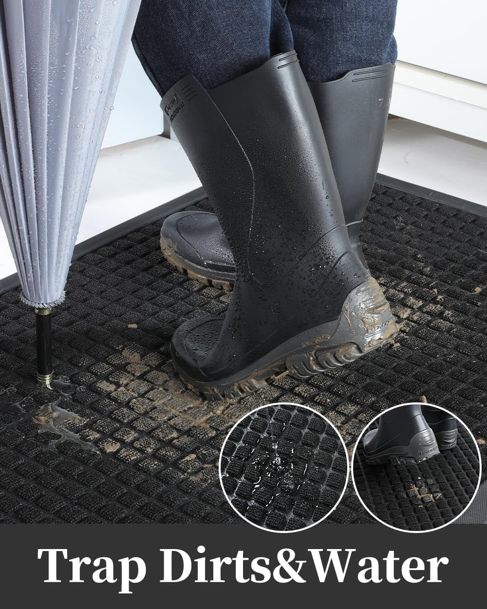-Door Mat outside Entrance Outdoor Indoor Front Doormat for Entryway-Welcome Mat Durable Rubber Backed Entry Mat Non Slip Dirt Trapper Absorbent-Black 17’’X30’’