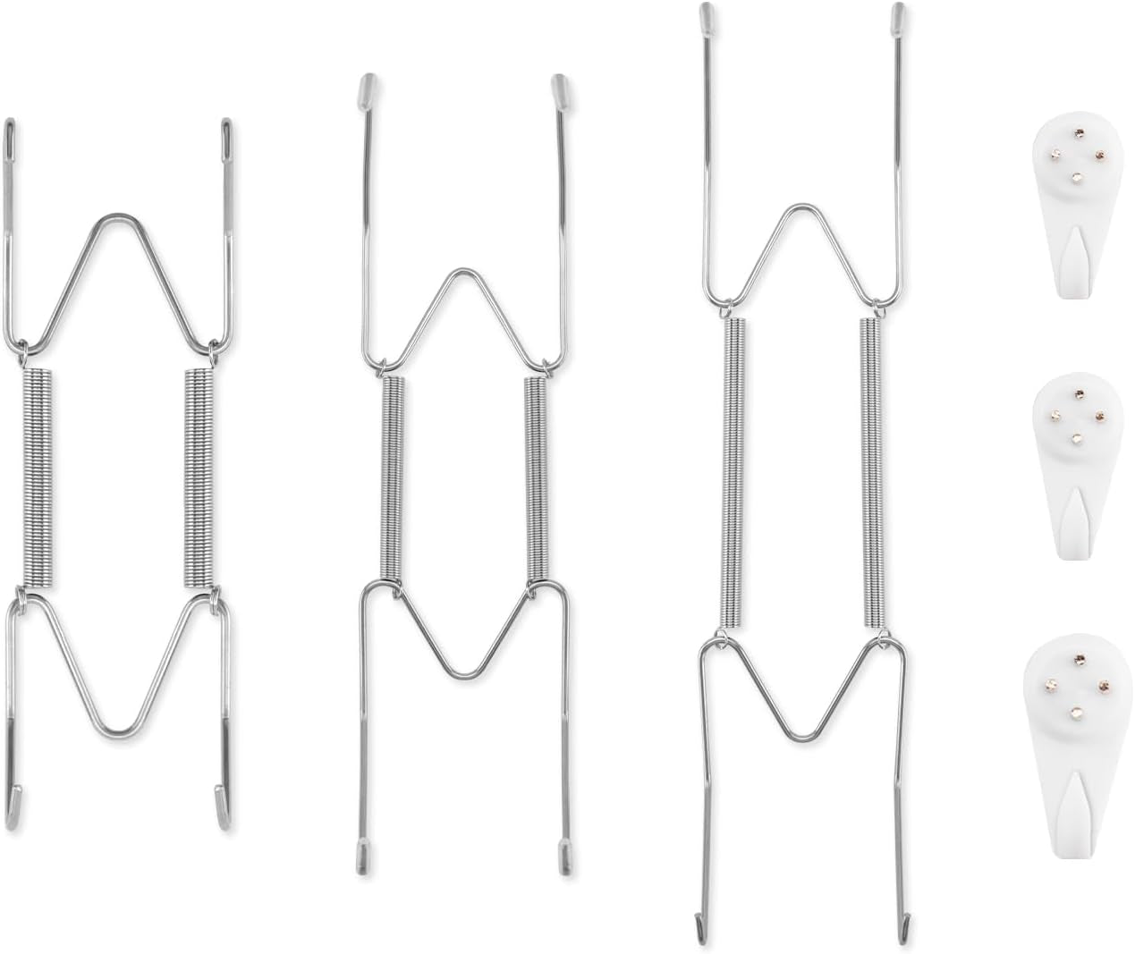 3-Piece Stainless Steel Plate Hangers - Heavy Duty 6/8/10 Inch Invisible Wall Plate Holders with 3 Wall Hooks & 12 Rubber Tip Protectors for 6-11 Inch Decorative Plates (Silver)