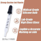 20Pcs Eye Droppers with Storage Case, Glass Pipette Dropper with Cleaning Brush for Essential Oil, Medicine, Crafts, Accurately 1Ml Pipette for Mixing Paints, Lab Use, Animal Feeding, Ear&Eye Drops