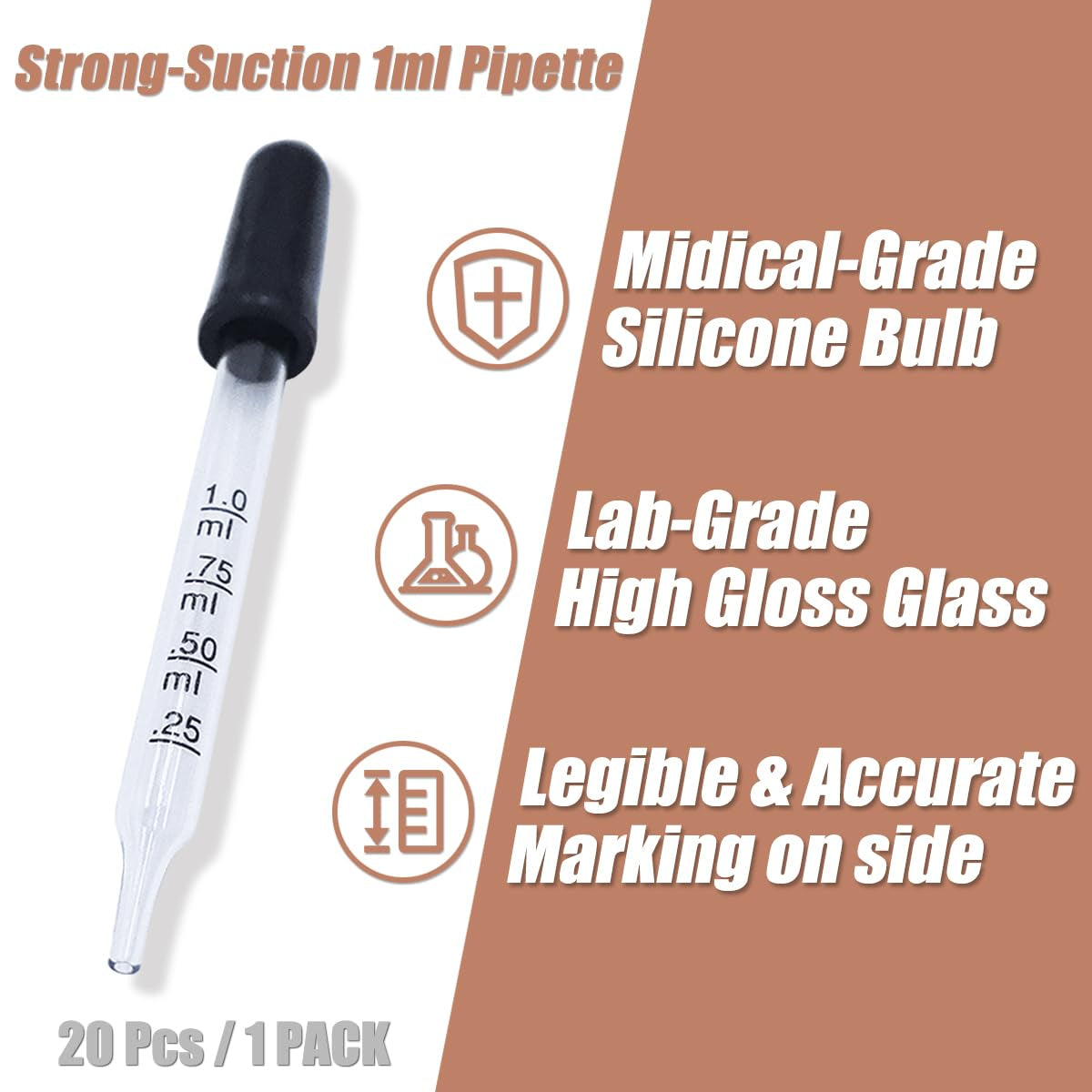 20Pcs Eye Droppers with Storage Case, Glass Pipette Dropper with Cleaning Brush for Essential Oil, Medicine, Crafts, Accurately 1Ml Pipette for Mixing Paints, Lab Use, Animal Feeding, Ear&Eye Drops