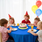 10 Pack Premium Disposable Plastic Tablecloth 84" round Table Cover for Birthdays Weddings Christmas Anniversary Buffet Table (Blue)