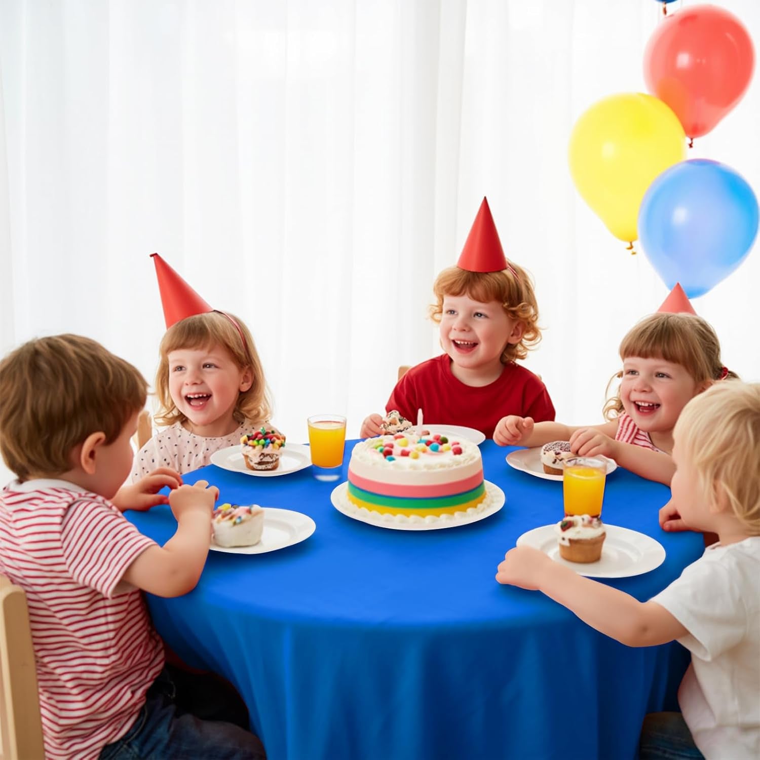 10 Pack Premium Disposable Plastic Tablecloth 84" round Table Cover for Birthdays Weddings Christmas Anniversary Buffet Table (Blue)
