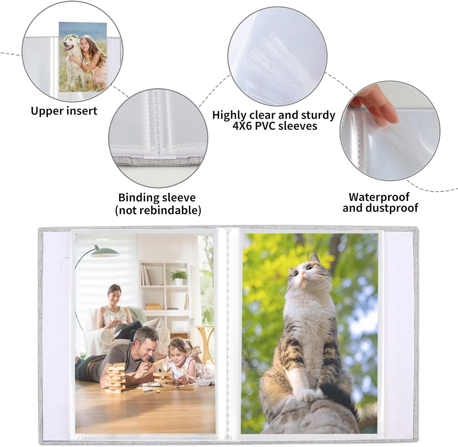 2 Pack Photo Album 4X6, Linen Cover Photo Book, Small Photo Album Book for 36 Pockets Hold 72 Pictures, Picture Book for Photos Family Anniversaries Baby Vacations（Gray)