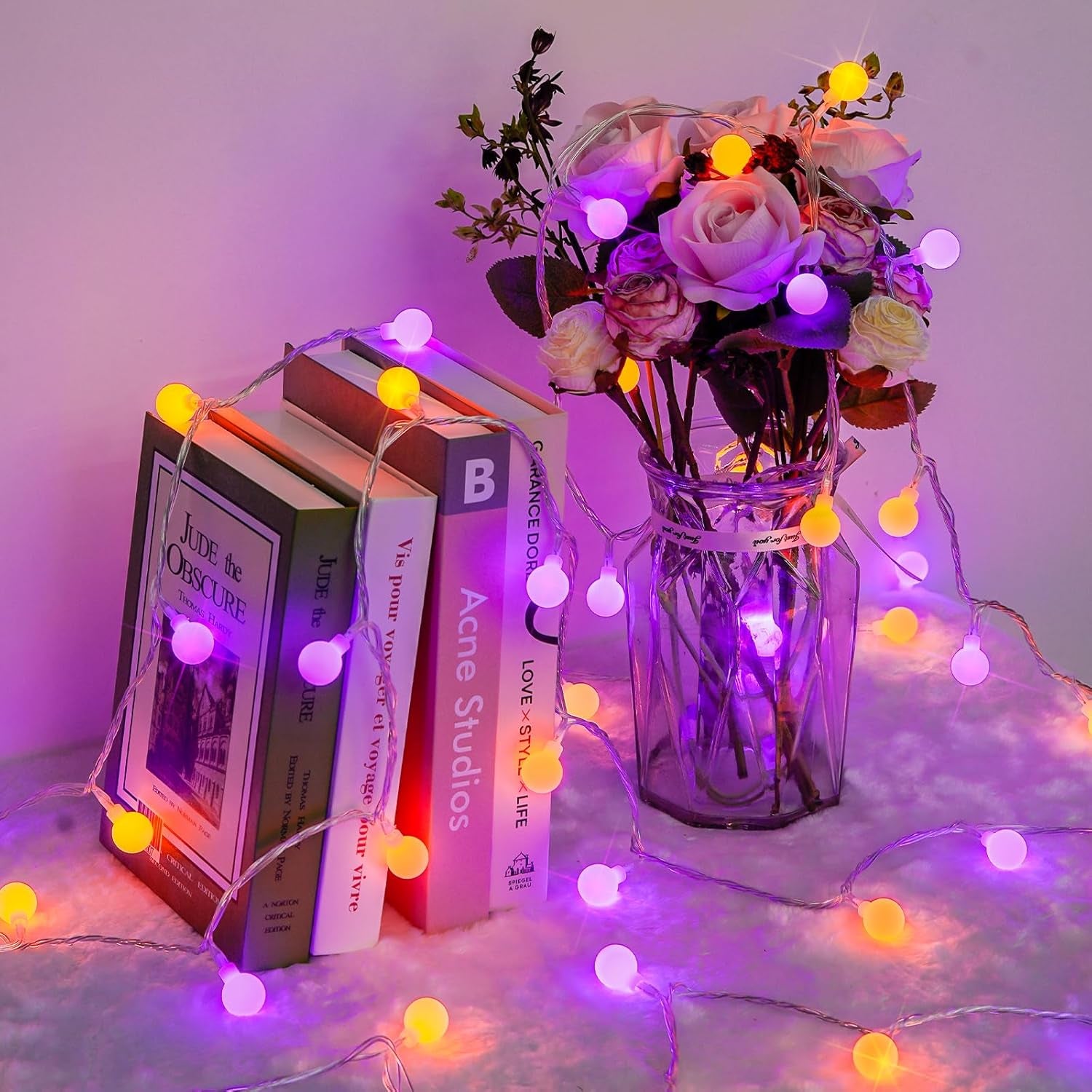 100 LED Globe String Lights Indoor Plug in with Remote, 33Ft Connectable Christmas Lights Outdoor, 8 Modes Orange and Purple Fairy Light Outdoor for Bedroom Room Party Christmas Decor