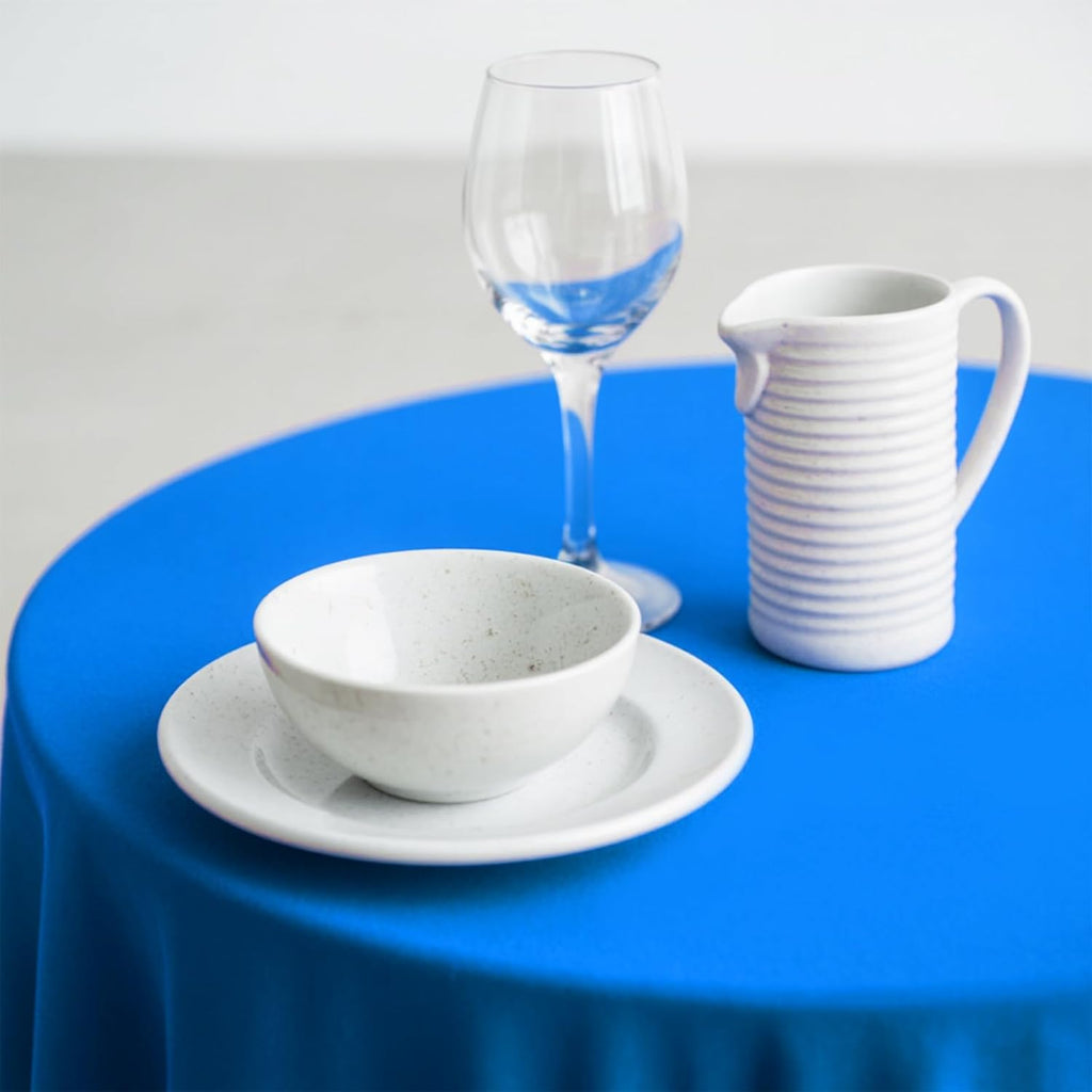 10 Pack Premium Disposable Plastic Tablecloth 84" round Table Cover for Birthdays Weddings Christmas Anniversary Buffet Table (Blue)