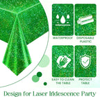 1 Pcs Green Holographic Laser Tablecloth 40" X 108" Christmas Table Cloth Shimmer Shining Plastic Metallic Table Cover for Jungle Safari Wild One Baby Shower Birthday Party Decoration Supplies