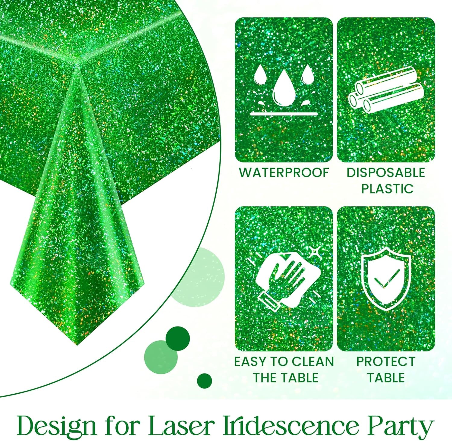 1 Pcs Green Holographic Laser Tablecloth 40" X 108" Christmas Table Cloth Shimmer Shining Plastic Metallic Table Cover for Jungle Safari Wild One Baby Shower Birthday Party Decoration Supplies
