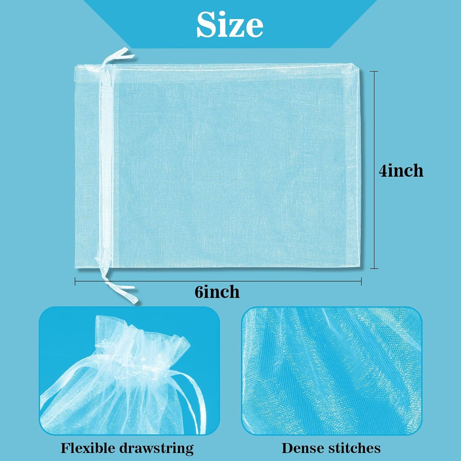 100PCS Organza Bags 4"X6" - Small Organza Sachet Jewelry Gift Favor Bags Drawstring Mesh Bags Gifts Valentines Wedding Eid Mubarak Halloween Eve Christmas New Year Party Candy Fruit Wrap Bulk White