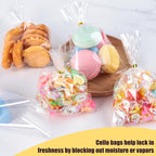 200 Pack Goodie Bags, Cellophane Treat Bags with Ties 4X6 Inch for Cotton Candy Cookie Popcorn Christmas Party Favors Supplies