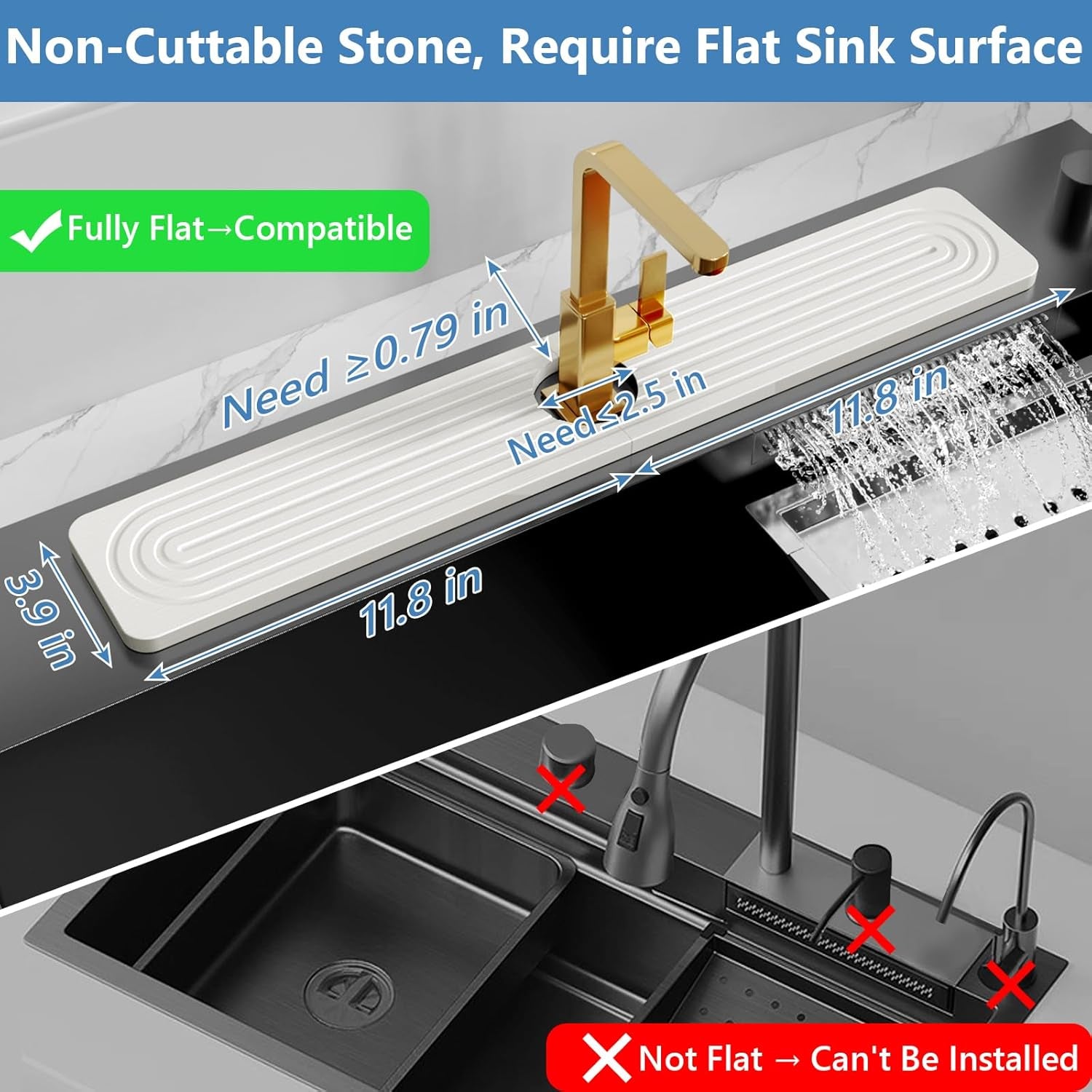 24'' Longer Faucet Mat for Kitchen Sink [Diatomite Stone Super Fast Drying] Stone Faucet Mat for Kitchen Sink Splash Guard Sink Stone Quick Dry around Faucet Stone Drying Mat Bathroom Quick Drying Mat