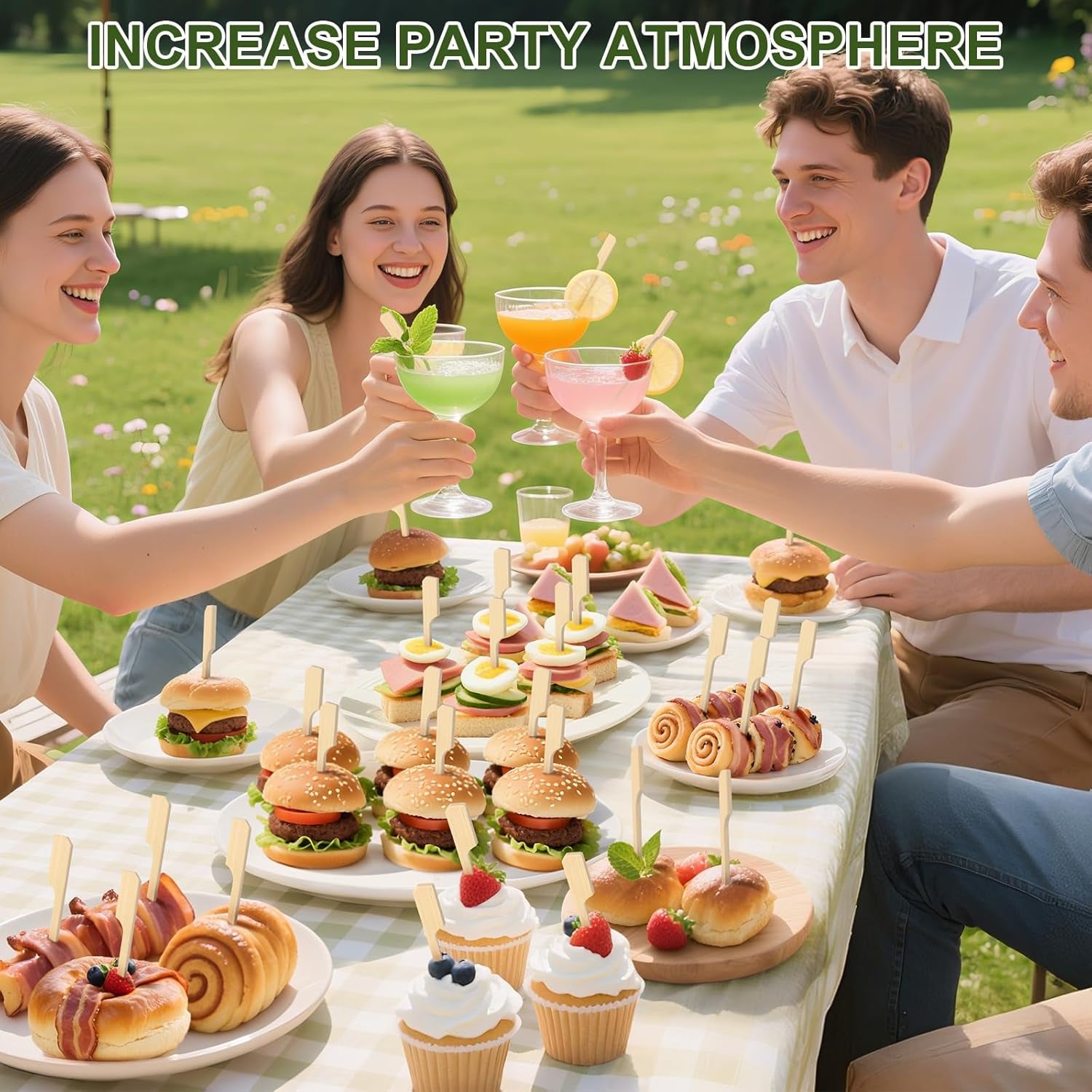 200 Cocktail Picks, 3.5 in Small Bamboo Skewers for Appetizers, Cupcake Topper Sticks, Flat Paddle Wood Fancy Toothpicks for Appetizers Drinks Food Sandwich Fruit Charcuterie Boards Accessories Party