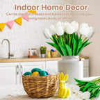 10 White Tulips Artificial Flowers - Real Touch Fake Tulips, Realistic Faux Plastic Flowers Bouquet for Home Dining Table Decoration