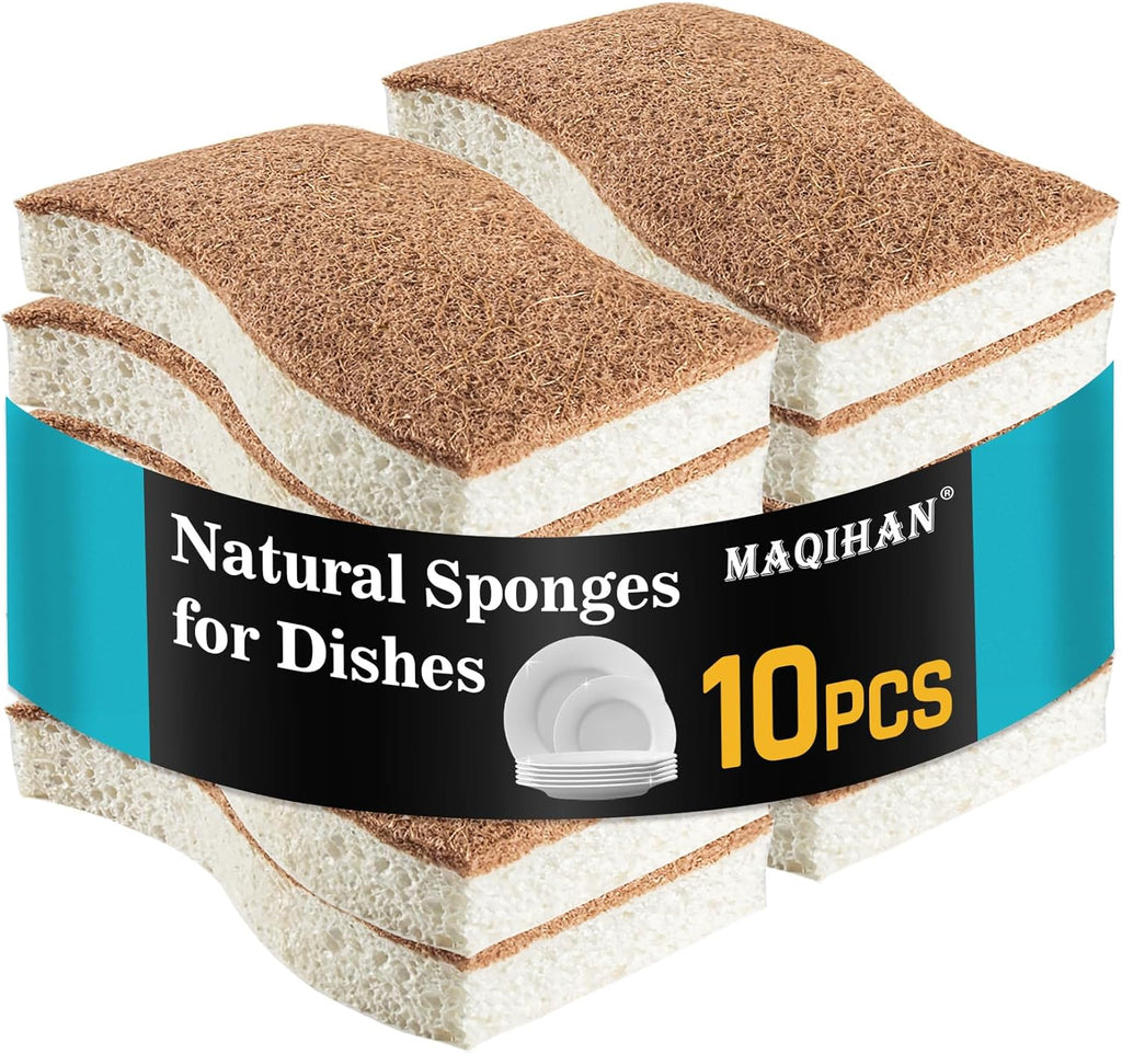 10PCS Natural Sponges for Dishes - Biodegradable Sponges Kitchen Eco Friendly Dish Sponge Non-Scratch Sponges for Cleaning Kitchen