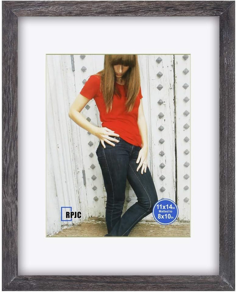 2 Pcs Sets Solid Wood Picture Frames Display Photo 8X10 with Mat or 11X14 without Mat and 5X7Inch Driftwood Finish