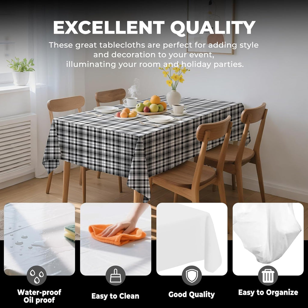 10 Pack Premium Disposable Plastic Tablecloth 54" X 108" Rectangle Table Cover for Birthdays Weddings Christmas Anniversary Buffet Table (Checkered- Black)