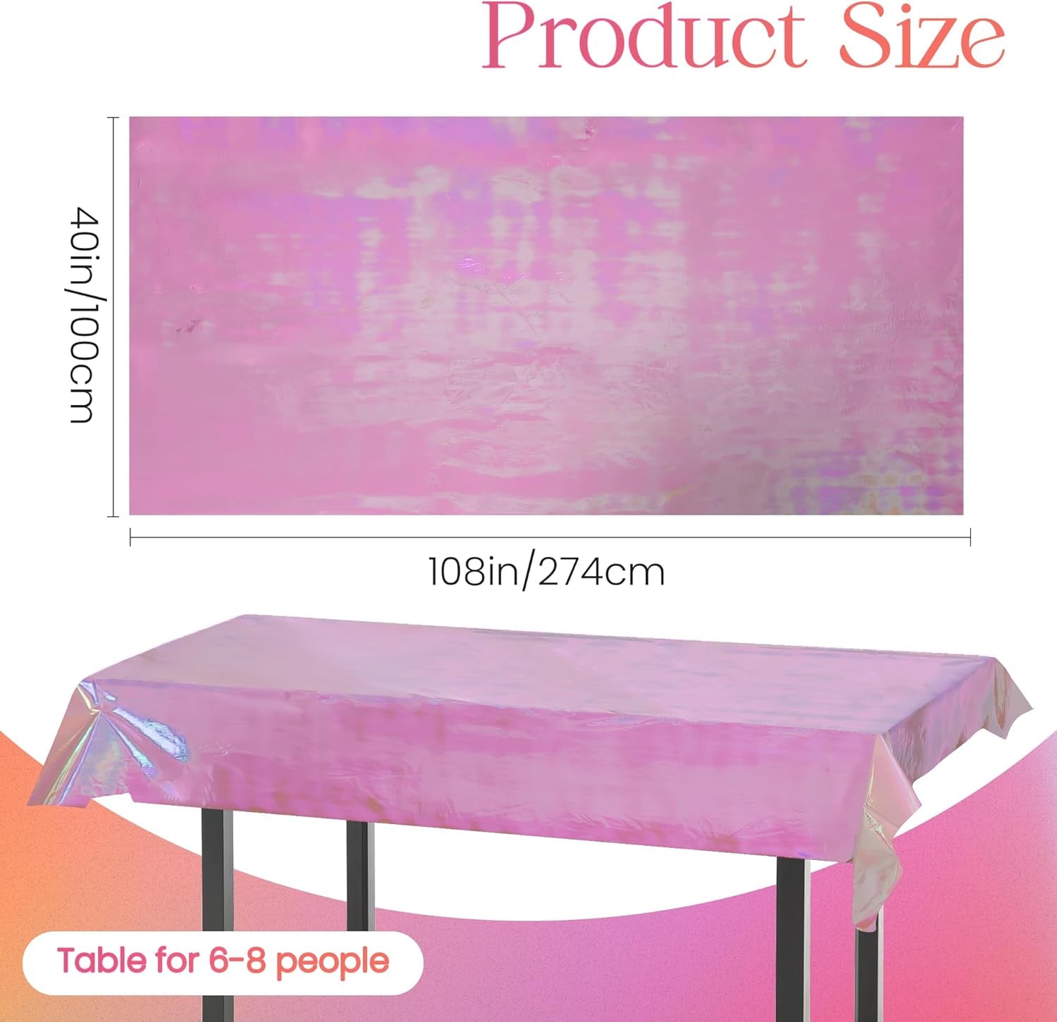 1 Piece Pink Iridescent Party Decorations 40" X 108" Holographic Tablecloth Valentine'S Day Decor Shiny Plastic Table Cloth for Parties Baby Shower Bachelorette Princess Birthday Party Supplies