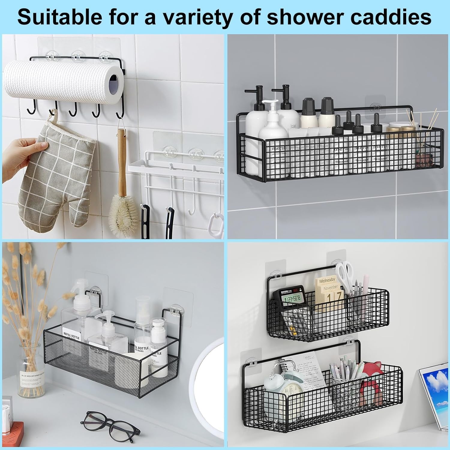 15 Pack Shower Caddy Adhesive Replacement, Shower Shelf Adhesive No Drilling, Adhesive Hooks for Showe Caddy, Soap Holder, and Kitchen Racks