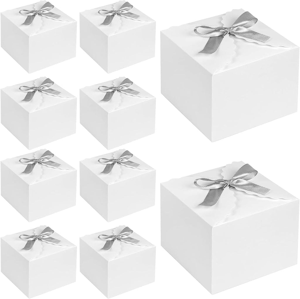 10PCS Gift Boxes with Ribbon, Small White Candy Box Paper Treat Boxes for Wedding Cookie Chocolates Small Gifts
