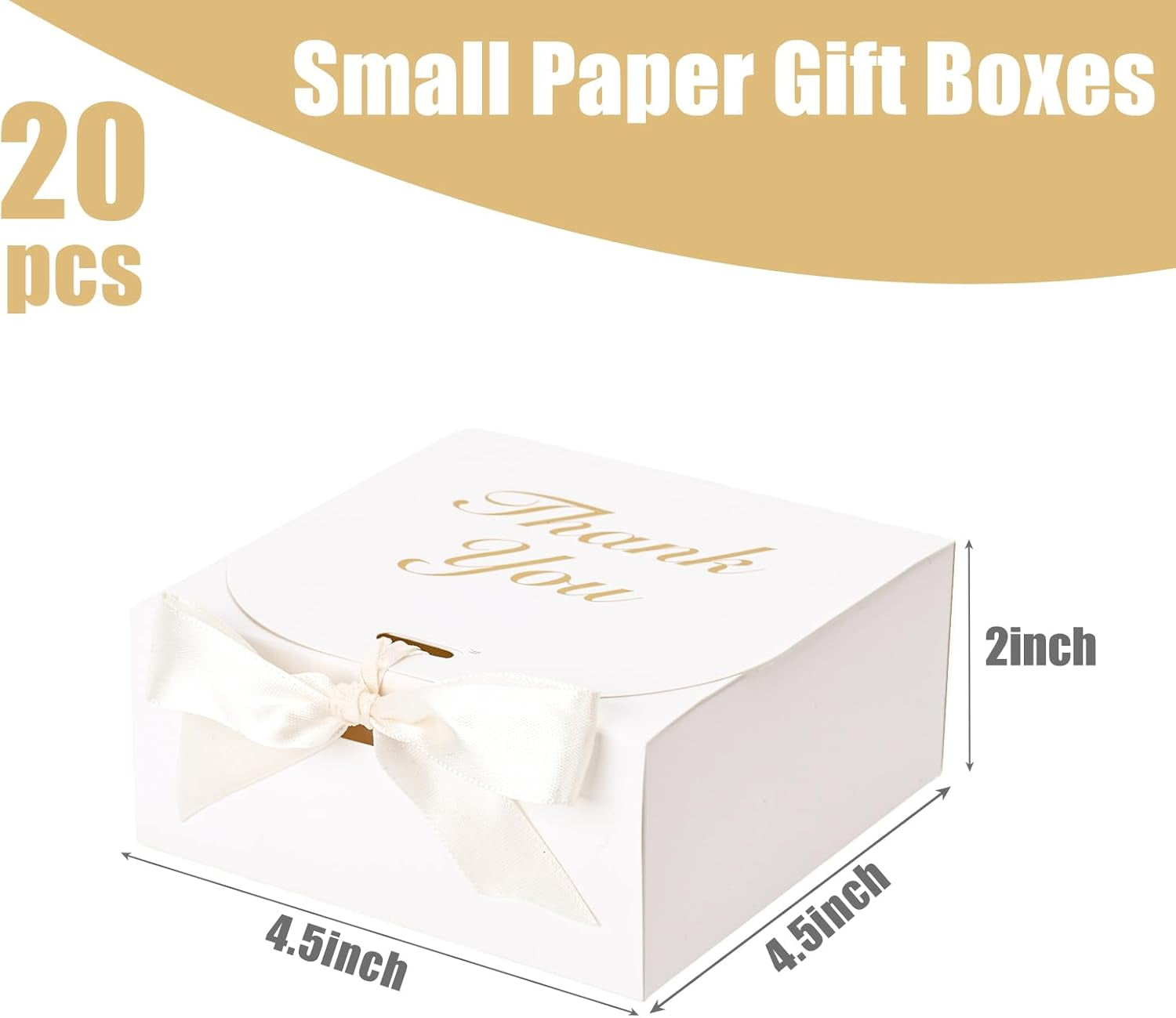 20PCS Thank You Gift Boxes, 4.5X4.5X1.9Inches Mini Party Favor Boxes White Treat Bags with Bow Ribbon for Wedding Bridal Baby Shower Birthday Party