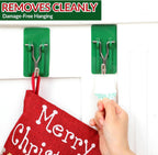 12 Pcs Christmas Green Stocking Holder Garland Hooks for Wall Christmas Stocking Holder Mantle Garland Wreath for Home Xmas Decorations Party Decor