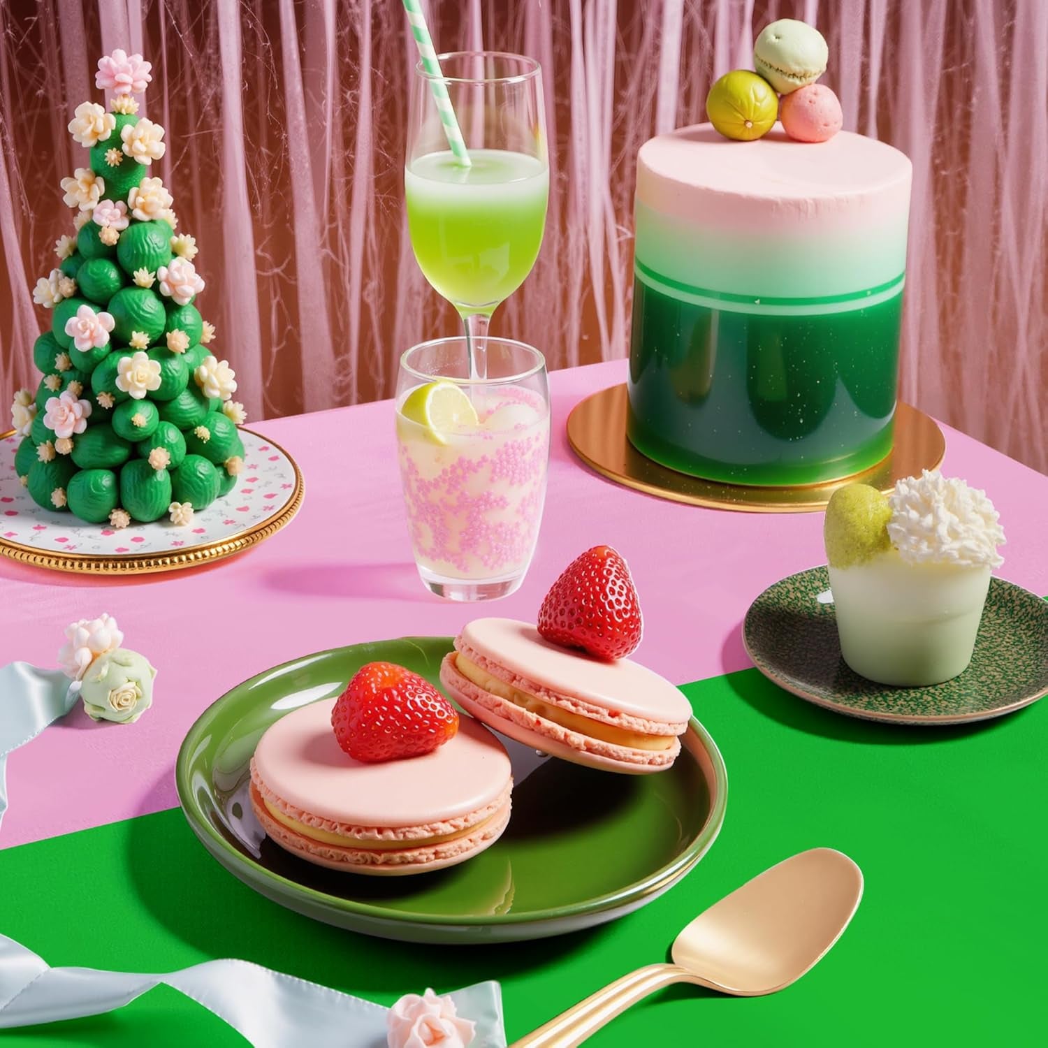 1 Pack Pink Green Foil Tablecloth, 40X106 Shiny Metallic Party Table Cover for Birthday, Princess Witch Theme, Graduation, Baby Shower, Celebration Decorations