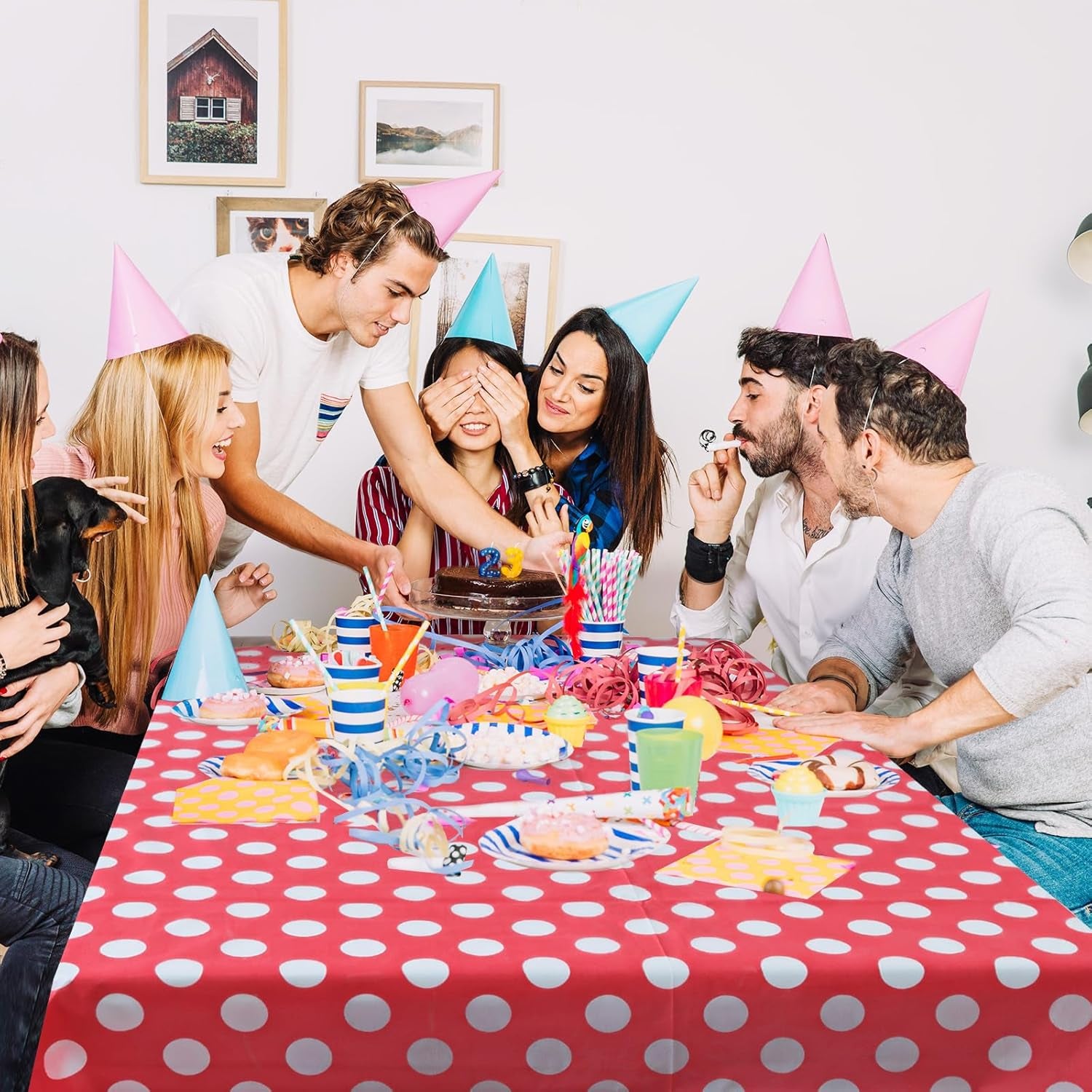 1 Piece Red Polka Dot Rectangle Tablecloth - 54X72“ Decorative & Stain Resistant Table Cloth with Polka Dot Pattern, Table Cover for Dining Table, Buffet, Wedding, Camping, Party & Wedding